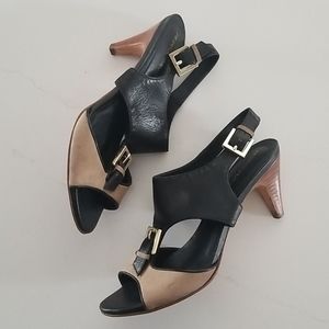 Leather Buckles T-Strap Sandal Heels